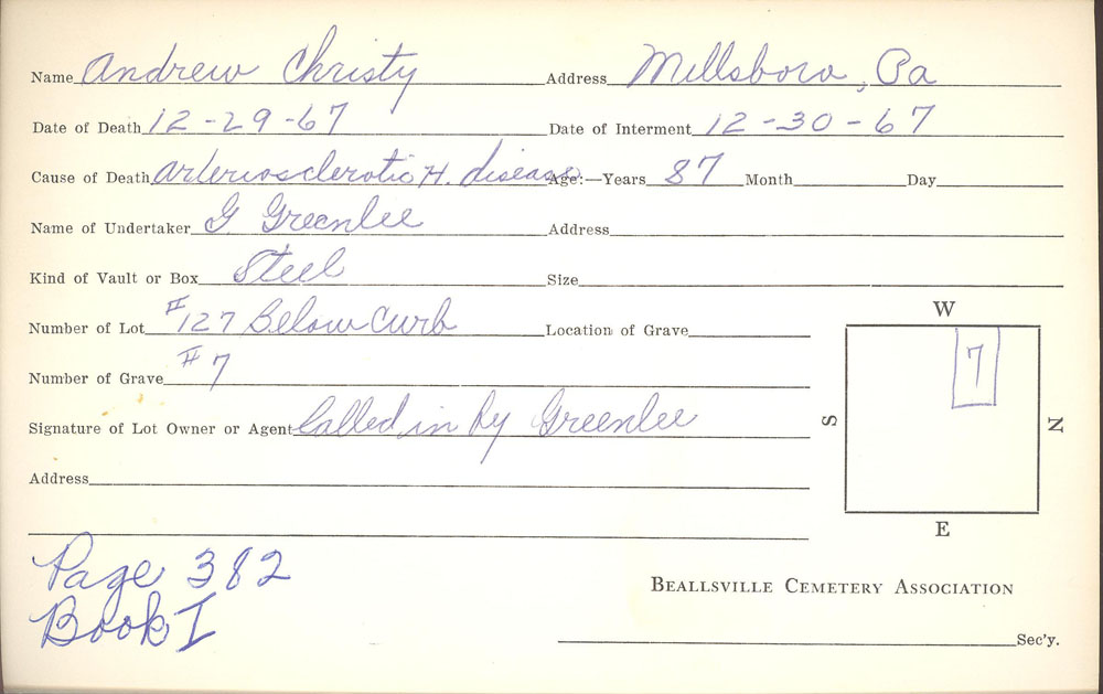 Burial card